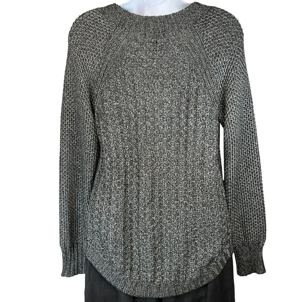 Calvin Klein Jeans‎ Open crochet Knit Chunky Sweater Women's Med Metallic Silver